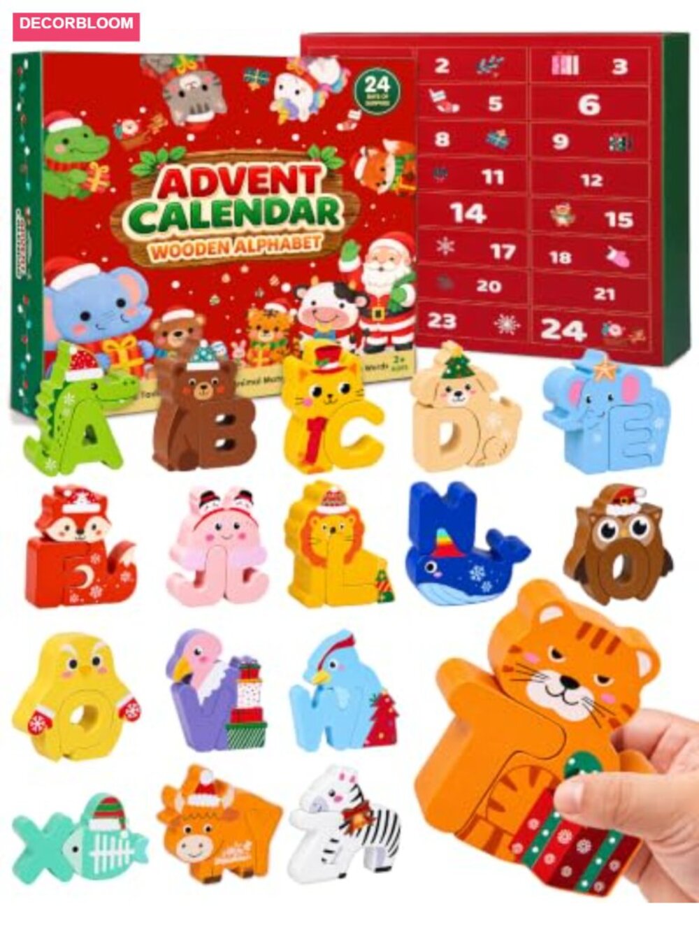 Wooden Animal Alphabet Matching Puzzle Advent Calendar Toddler Learning Toy